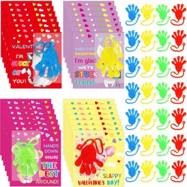 FANCY LAND Valentines Sticky Hands with Gift Cards Kids Valentine's Day Greeting Cards for Classroom Party Gift Exchange 28 Pack