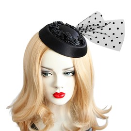 Sup-Coente Pill Box Hat Black Church Mini Top Hat Pillbox Funeral Vintage Hats For Women Victorian Tea Party 1920s Clip