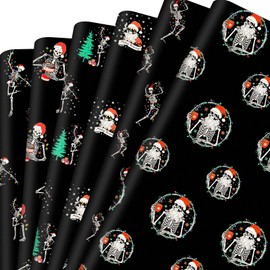 Gersoniel 12 Pcs Gothic Skeleton Christmas Wrapping Paper Dancing Skeleton with Christmas Hat 20 x 29 Inch Gothic Gift Wrapping Paper Decoration for Xmas DIY Crafts Supplies