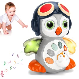 XULIONTS Crawling Toys for Babies Tummy Time Toys Musical Light Up Penguin Moving Toy Learning Activity Birthday Shower Gift for Baby Boys and Girls