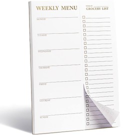Magnetic Meal Planner Notepad & Tear Off Weekly Grocery List - 7 x 10 Inch Meal Planner Notepad for Fridge - Grocery Shopping List Notepad –Dinner List for Refrigerator - (White and Gold Metalic Planner with 52 Sheets - 7 x 10 Inch)