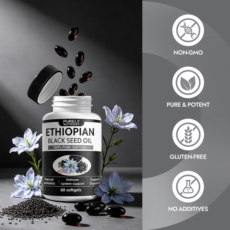 Purely Nutrient Ethiopian Black Seed Oil - Cold-Pressed Nigella Sativa