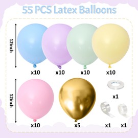 Pastel Rainbow Balloons, 12 Inch Macaron Colors Metallic Gold Balloons Garland, Assorted Colors Multicolor Latex Balloons for Birthday Baby Shower Wedding Easter Rainbow Theme Party Decorations