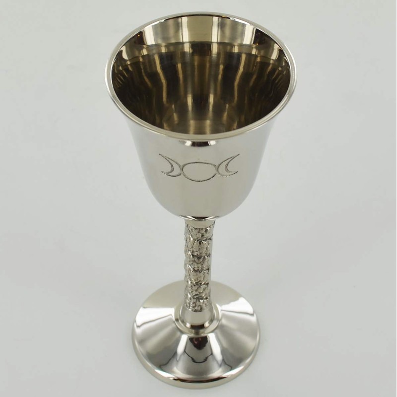 Silver Goblet with Magic Symbol Triple Moon for Neopaganism Wicca