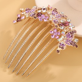 Chargances Vintage Butterfly Rhinestones Hair Combs with Long Teeth Wedding Crystal Hair Side Combs Glitter Hair Accessories for Women Brides (Purple)