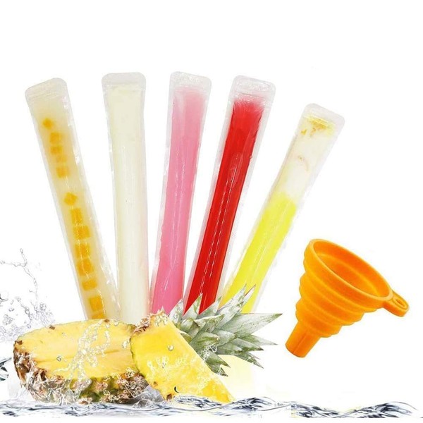 160 Disposable Ice Popsicle Mold Bags| BPA Free Freezer Tubes With Zip Seals | For Healthy Snacks, Yogurt Sticks, Juice & Fruit Smoothies, Ice Candy Pops| Comes With A Funnel (11"x2")