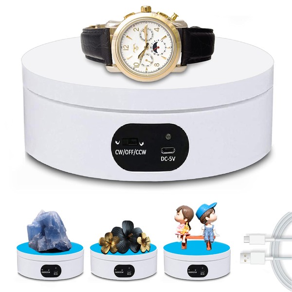 YVVV Motorised Electric Turntable - Rotating Display Stand for 360° Eye-catching Videos, Ideal for Jewellery, Watches, Crafts, Silent Rotation, Aesthetic, Easy to Use