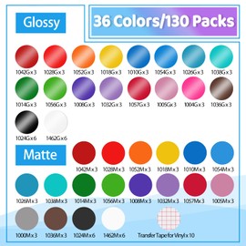 Lya Vinyl Permanent Vinyl for Cricut - 130 Pack 12 "x12 Self Adhesive Vinyl Sheets，120 Vinyl Sheets & 10 Transfer Tape Sheets for Cutting Machines and Decor Sticker