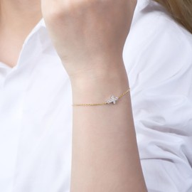 PROSTORY Cross Moissanite Bracelet, 0.36cttw D Color VVS1 Clarity 925 Sterling Silver Adjustable Bracelets for Women Wife or Girlfriend Birthday Gifts (Gold)