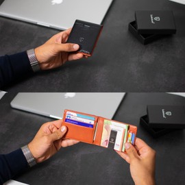 Lederhand iSlim Nappa Leather Wallet with Money Clip and Coin Compartment, 9 Card Slots, Premium Wallet, Slim Wallet with RFID NFC Protection, Colour (Black/Orange)