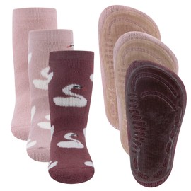 EWERS Pack of 3 Swan Stopper Socks SoftStep Socks with Non-Slip Sole for Girls, Non-Slip Socks with Rubber Sole, Made in Germany, 3 Pairs of Non-Slip Children's Socks, Light Wild Rose Chestnut