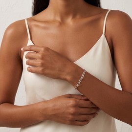 925 Sterling Silver Bracelets for Women, 6mm Silver Paperclip Bracelet