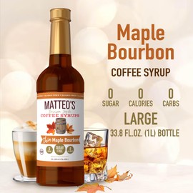 Matteo's Barista Style Sugar-Free Coffee Syrup, Maple Bourbon Flavor, Zero Calories and Sugar, Keto Friendly, Ideal for Lattes, Cappuccinos, Espresso, Americano, Indulgent Taste 33.8 Oz, 6-Pack