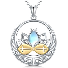 ZPMMPZ Lily/Mermaid/Angel Wings/Fox/Dolphin/Lotus/Compass/Turtle/Witches Knot Necklace Sterling Silver Jewelry Gifts for Women, Sterling Silver, Moonstone