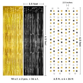 Cheerland Gold Black Silver Tinsel Foil Fringe Curtain Backdrop Photo Background Star Garland Kit for Birthday Party Decorations Graduation NYE New Year Wedding Retirement Anniversary Party Supplies
