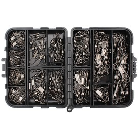 AOKIVIGOA 135pcs Barrel Fishing Swivel with Safety Snaps Connector Clips Tackle Box of Size 3/0 2/0 1/0 2 4 6 8 10 Style B