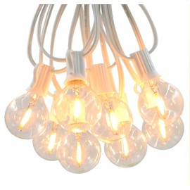 Hometown Evolution, Inc. G40 LED Warm White Outdoor Patio String Lights with 0.6 Watt Bulbs (G40 LED Filament - White Wire, 50 ft)