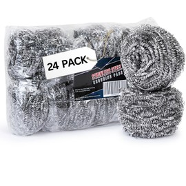 Brheez Stainless Steel Cleaner Scouring Pads [24 Pack] - Industrial & Commercial Strength Large Cleaning Supplies Dish Sponge
