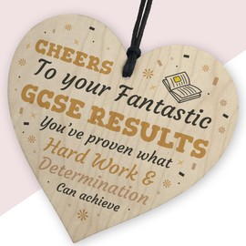 Red Ocean Well Done Gift For GCSE Results Gifts For Daughter Son Granddaughter Grandson Congratulations Gift For GCSE Results Day Wooden Heart Gift From Mum Dad Nan