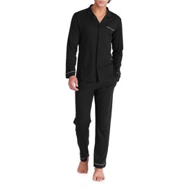 DAVID ARCHY Mens Pajamas Set Soft Cotton Notched Collar Pajamas for Men Long Sleeve Mens Sleepwear with Pockets & Front Fly (S, Black)