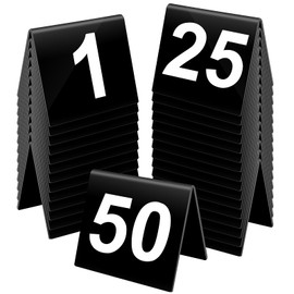 Restaurant Table Numbers 1-50, Acrylic Double Side Numbered Table Tents Wedding Table Number Table Tent Numbers Cards Signs for Party Banquets Wedding Reception Plastic Table Numbers (Black)