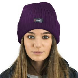 RockJock Ladies Womens Warm Winter Lined Beanie Hat with R40 Thermal Insulation-DKPURPLE