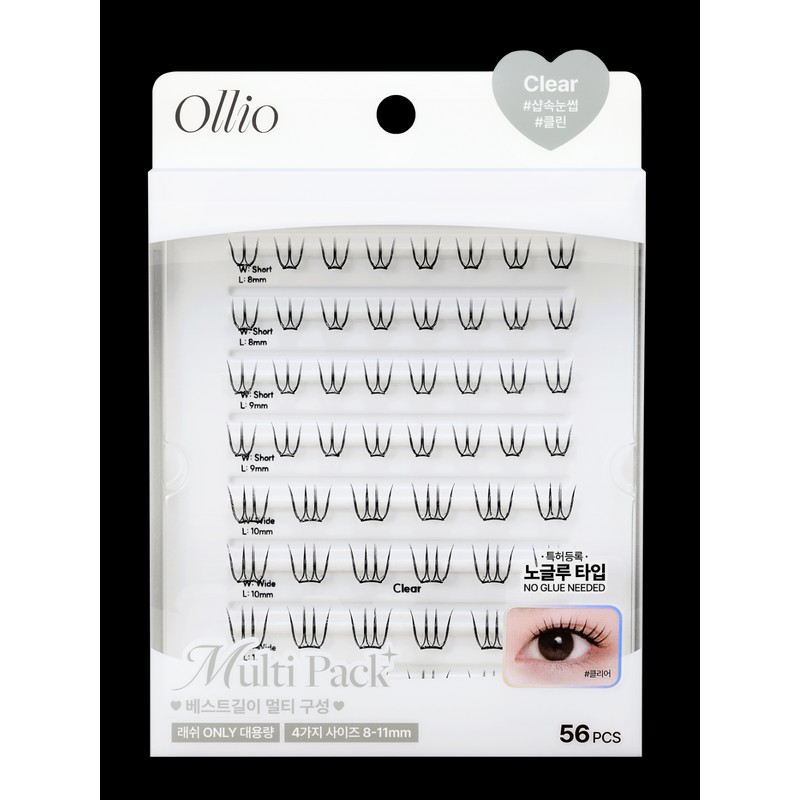 Ollio No-glue Lash [Multi PACK PLUS] (8/9/10/11mm) 56pcs - Clear