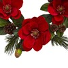 Nearly Natural 24in. Red Magnolia & Pine Wreath