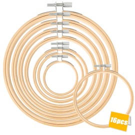 AOBOPLE 16 Pcs 8 Sizes Round Bamboo Embroidery Hoop Adjustable Cross Stitch Hoops Wooden Embroidery Rings for DIY Art Hand Embroidery Sewing Cross Stitch(3,4,5,6,7,8,10,12 inch)