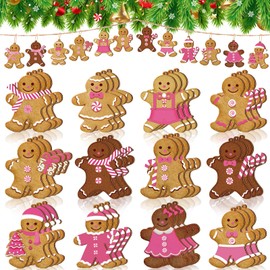 Ferraycle 36 Pcs Gingerbread Man Ornaments for Christmas Tree Wooden Gingerbread Man Ornaments Christmas in July Hanging Decorations, 3 Inch for Xmas Home Kitchen Holiday Decor(Cute Style)