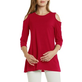 Afibi Womens Cold Shoulder Half Sleeve Swing Tunic Tops for Leggings (Medium, Red)