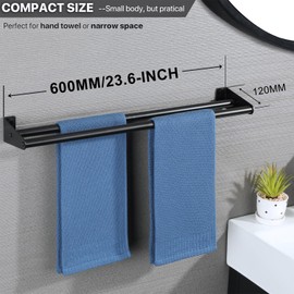 SAYAYO Bathroom Towel Rail Wall Mounted 60CM/24-Inch Black Towel Holder SUS304 Stainless Steel Double Towel Rack for Kitchen Bedroom, EGKN2302FT-600-B