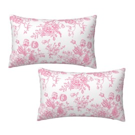 Pink and White Pillow Covers 12x20 Set of 2, Vintage Chinoiserie Flower Throw Pillow Covers Outdoor Decorative Lumbar Pillow Case for Couch Bed Sofa Cushion Home Decor
