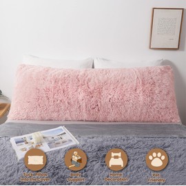 MEGO Shaggy Plush Body Pillow Cover, Pink Faux Fur Fluffy Body Pillowcase, 20x54 Boho Fuzzy Full Body Pillow Case, Furry Rectangular Long Big Throw Pillow Cover with Zipper Closure Ombre Pink