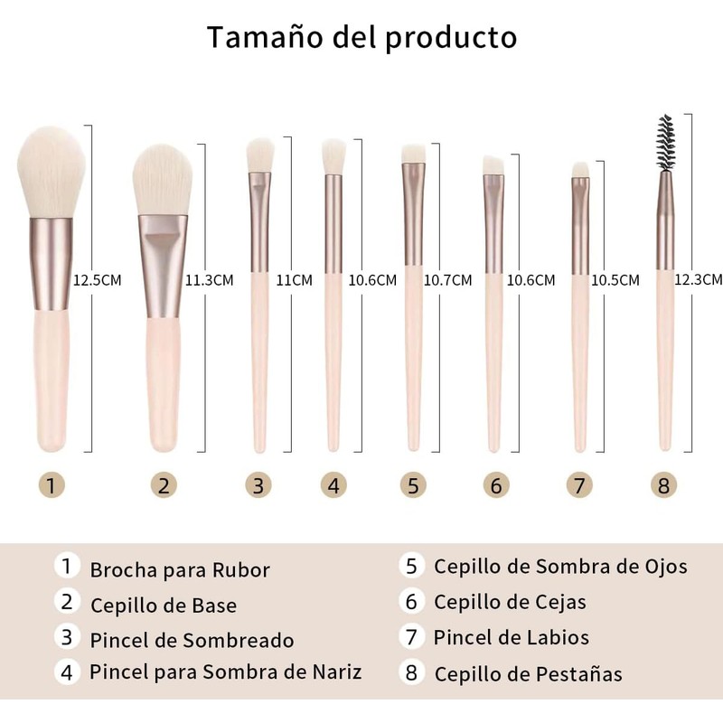 Set de Brochas RUGNADOO para Maquillaje, 8 Piezas Beige –