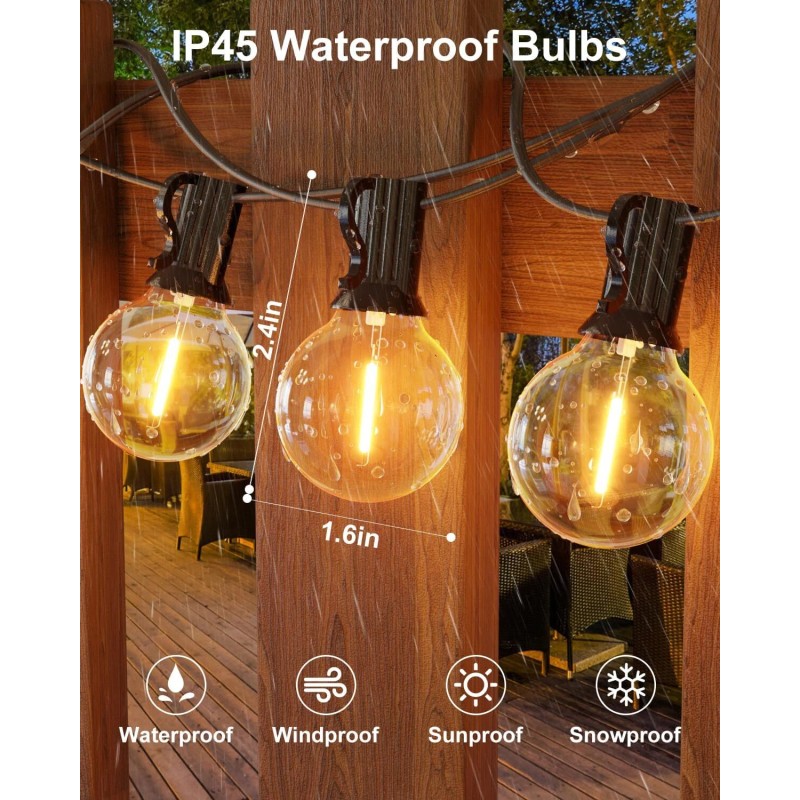 GLUROO 60Ft G40 Led String Lights Waterproof Energy Efficient For