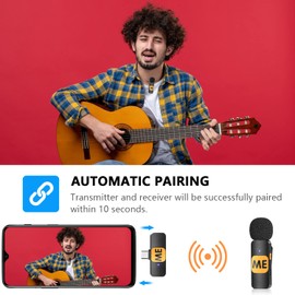 ME Wireless Lavalier Microphone for Android Phone Mini Noise Cancellation USB-C Mic Plug Play Cordless Clip on Mic for Recording Live Streaming YouTube Vlog 164ft Transmission 9H Battery Life MIC-S10