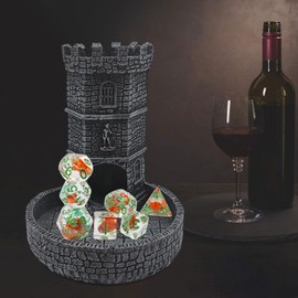 Hellery Resin Castle Dice Tower with Rolling Tray for Game Night, Black Grey
