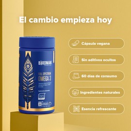 Birdman Full Spectrum Omega 3 a base de Algas y Aceite de Linaza | Fórmula 100% Vegetal y Sostenible | Libre de Contaminantes y Aditivos | Suplemento Alimenticio | 60 Porciones | 120 Cápsulas