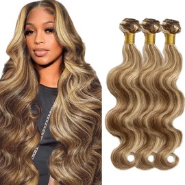 Highlight P4613 Body Wave Human Hair Bundles Two Tone Brown & Blonde Ombre 30-34 Inch