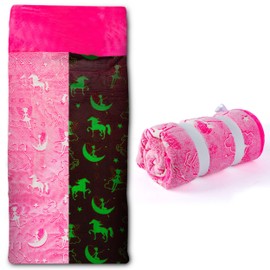 Kids Sleeping Bag with Pillow Pocket - Unicorn Glow In The Dark Boys and Girls Sleeping Bag for Kids - Large & Soft Toddler Sleeping Bags for Girls and Boy, Plush Toddler Nap Mat Gifts for Sleep Overs