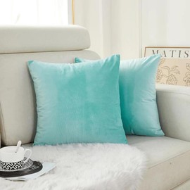 Sunday Praise Aqua Velvet Pillow Covers 20x20 Inch Soft Solid Square Decorative Throw Pillow Cases for Sofa Couch Bed Chair,Pack of 2