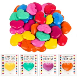 Ulema 28Pcs Colorful Heart Crayons with Cards, Valentines Day Gifts for Classroom, Girl Boy Birthday Gift Goodie Bags Stuff, Party Favors, Classroom Rewards.