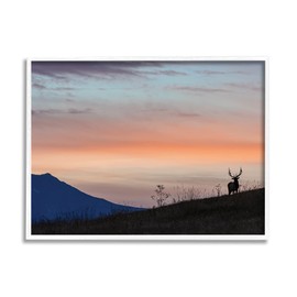 Stupell Industries Mountain Elk Sunset Silhouette Blush Orange Skyline, Designed by Larry McFerrin White Framed Wall Art, Red 24x30