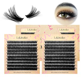 LAKANAKU Lash Clusters Wispy Fluffy Cluster Eyelash Extensions,400 PCS Individual Lashes Cluster 60D Diy Lash Extensions,10-16mm D Curl Lash Extension Clusters, Thin Band Volume Lash Clusters at Home