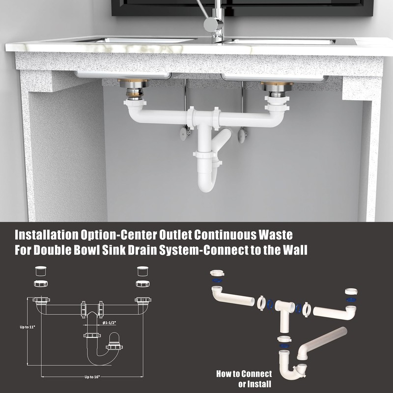 Kitchen Sink Drain Kit,1-1/2" Sink Drain Plumbing Kit - Universal