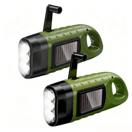 2 Pack Wind Up Torch, LED Torch with Solar Power and Hand Crank, Emergency Light with Carabiner Hook Super Bright Portable Camping Light Emergency Flashlight for Hiking, Outdoor Survival Gear