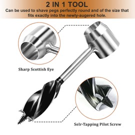 HNONPW Bushcraft Gear for Survival Settlers Bushscraft Hand Auger Wrench with Flint Scotch Eye Wood Drill Peg and Manual Hole Maker Multitool with leather Case Camping brown