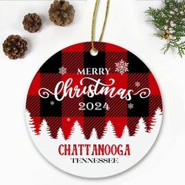 Merry Christmas Chattanooga Tennessee Ornament 2024 - Xmas Holiday Keepsake for Decor Chattanooga TN Ornament Souvenir Gift Family Friends - New Home Ornament 3" Plastic