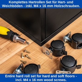 Set of 4 Furniture Castors in Black, Diameter 30 mm Castor, 41 mm Total Height, 30 x 30 mm Screw-On Plate with 360° Rotation, Swivel Castors for Screwing on, 20 kg Load Capacity per Double Castor,